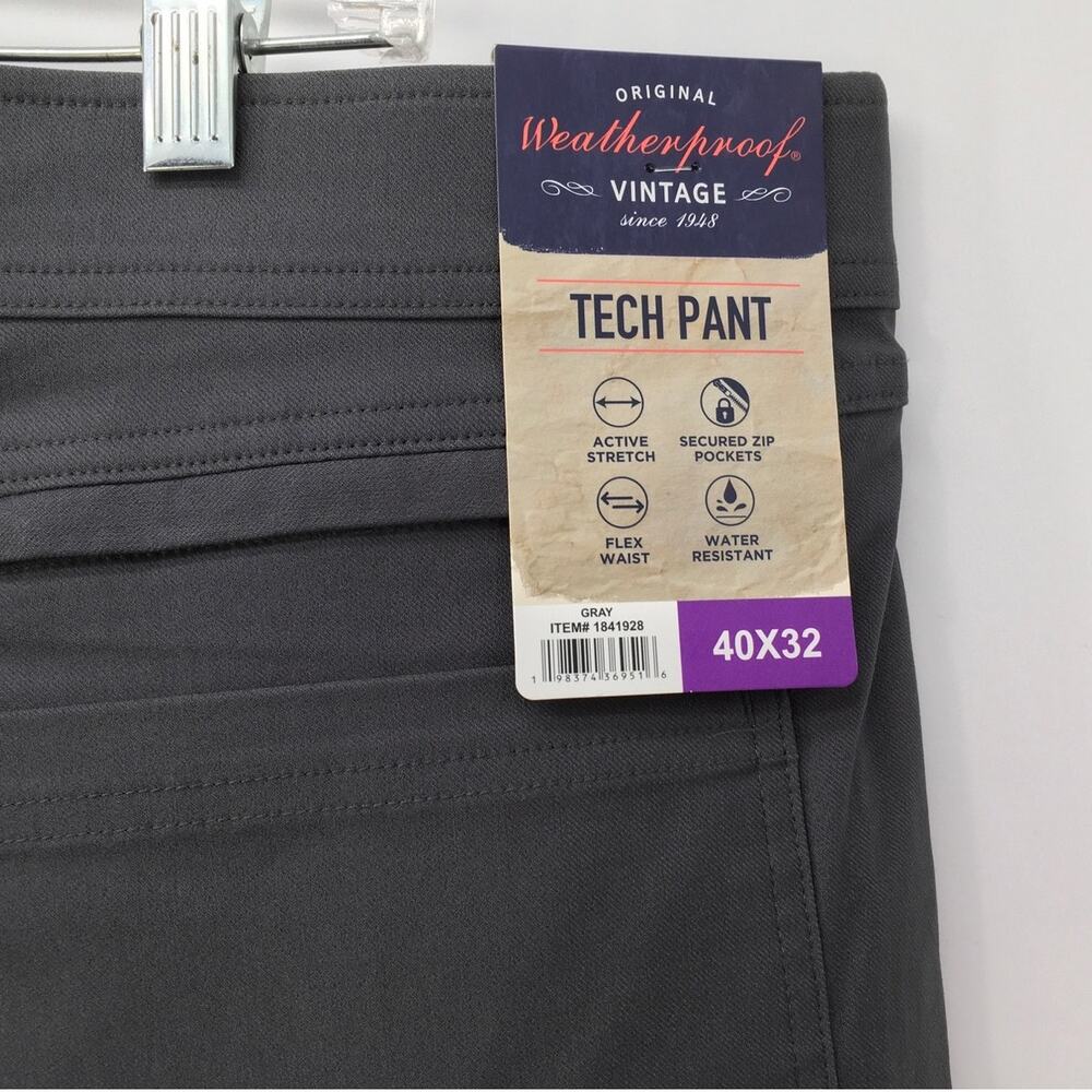 Weatherproof Vintage Mens Gray Tech Pant 40x32 Stretch Water Resistant NWT